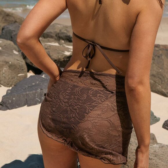 Samiol Brown Mesh Bikini 3-Piece Set | Size S | Geometric Boho Swimwear | NWT - Picture 3 of 4